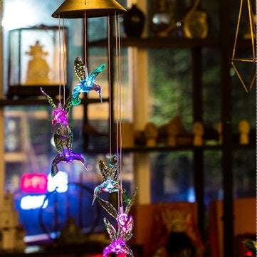 Color Changing LED Solar Power Lamp Hummingbird Wind Chime Light Hanging Decor