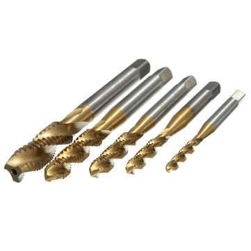 Drillpro 5pcs M3 M4 M5 M6 M8 Screw Taps Set Titanium Coated HSS6542 Spiral Fluted Tap Drill