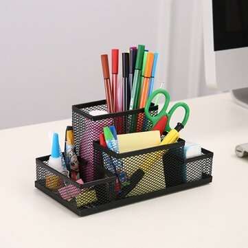Four Holes Desktop Office Supplies Multi-function Pen Holder Combination Stationer... (COLOR: BLACK)