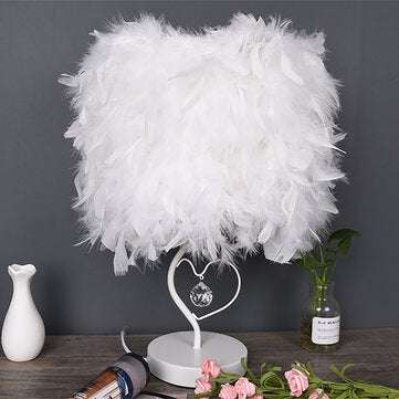 Feather Shade Table Lamp Vintage Elegant Bedside Desk Night Light Lampshade Gift EU Plug