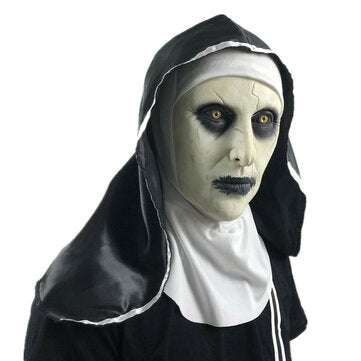 Halloween Scared Female Ghost Headgear Nun Horror Valak Scary Latex Mask Party Trick Props With Head