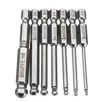 Broppe 7pcs 2/2.5/3/4/5/6/8mm 65mm Magnetic Ball Screwdriver Bits 1/4 Inch Hex Shank Screwdriver Bit