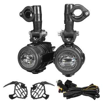 Front LED Auxiliary Fog Spot Lamp Aluminum Alloy With Light Protector Guard Cover Harness For BMW R1