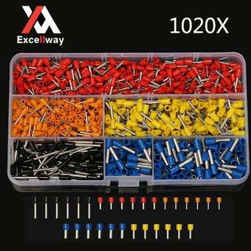 Excellway CT05 1020Pcs Wire Copper Crimp Connector Insulated Cord Pin End Terminals