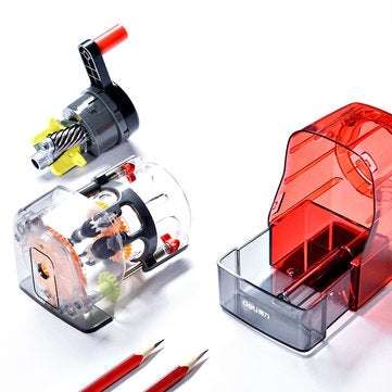 Deli 71152 Plastic Manual Pencil Sharpener Hand Crank Pencil Cutter Transparent Body Office School S