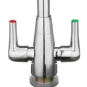 Chrome Modern Kitchen Sink Basin Faucet Twin Lever Rotation Spout Cold and Hot Water Mixer Tap