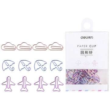 Deli 0055 12PCS Paper Clips Special Shape Notes Smooth Paper Clips DIY Bookmark Stationery Student M