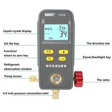 DUOYI DY518 Digital Manifold Gauge 0-6000Kpa Vacuum Pressure Temperature Leakage Tester Fluoride Met