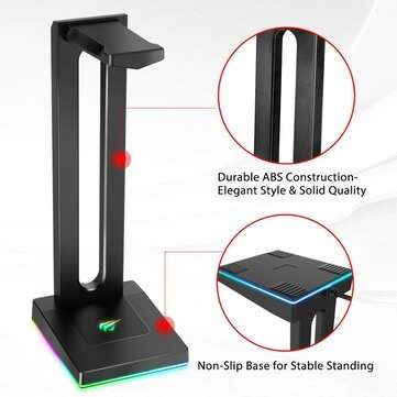 Havit RGB Headphones Stand with 3.5mm AUX and 2 USB Ports Headphone Holder for Gamers Gaming PC Acce