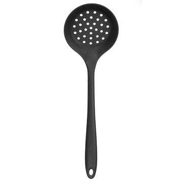 Heat Resistant Silicone Colander Slotted Spoon Long Handle Strainer Kitchenware (COLOR1: BLACK)
