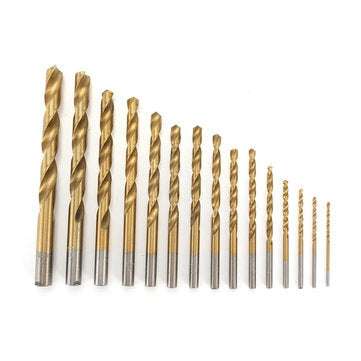 Doersupp 15pcs 1.5-10mm Twist Drill Bits Titanium Coated HSS Twist Drill