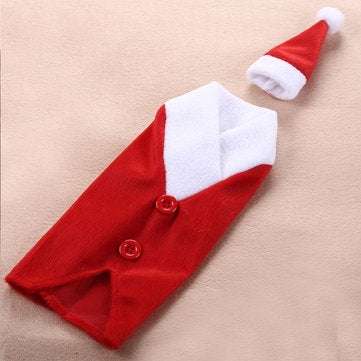 Christmas Red W-ine Bottle Covers Clothes With Hats Santa Claus Button Decor Bottle Cover Cap Kitche
