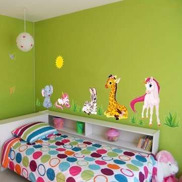 Cartoon Animal Elephant Giraffes Grass Bedroom Removable Wall Sticker Home Decor