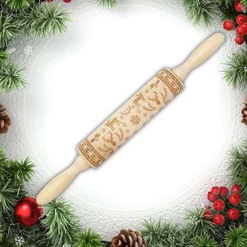 JM01688 Wooden Christmas Embossed Rolling Pin Dough Stick Baking Pastry Tool New Year Christmas Deco
