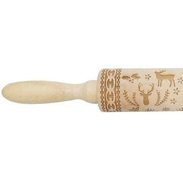 JM01688 Wooden Christmas Embossed Rolling Pin Dough Stick Baking Pastry Tool New Year Christmas Deco