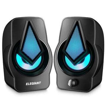 ELEGIANT PC Speakers 2.0 USB Powered Stereo Volume Control with LED Light Mini Portable Gaming Speak