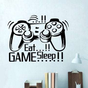 Creative Art Game Handle Wall Stickers "EAT SLEEP GAME" Black Vinyl Removable Printed Game Lovers Be