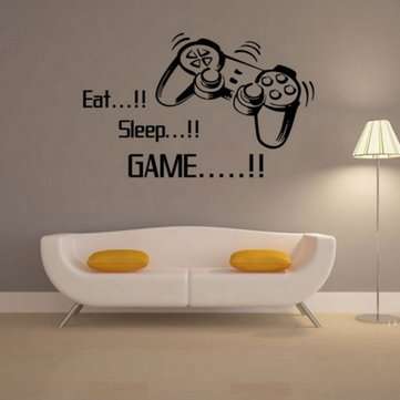 Creative Art Game Handle Wall Stickers "EAT SLEEP GAME" Black Vinyl Removable Printed Game Lovers Be