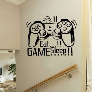 Creative Art Game Handle Wall Stickers "EAT SLEEP GAME" Black Vinyl Removable Printed Game Lovers Be