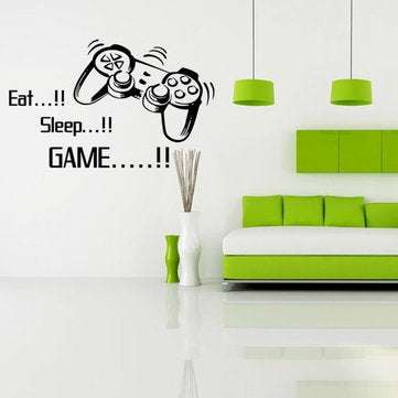 Creative Art Game Handle Wall Stickers "EAT SLEEP GAME" Black Vinyl Removable Printed Game Lovers Be