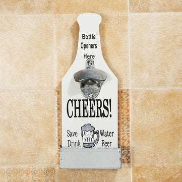 Beer Bottle Opener With Cap Catcher Wall Mounted Beer Coke Home Kitchen Bar Vintage (COLOR.: WHITE)