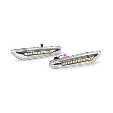 Dynamic LED Side Marker Indicator Repeater Lights White+Amber For E36 E46 E90 E91... (COLOR.: CLEAR)