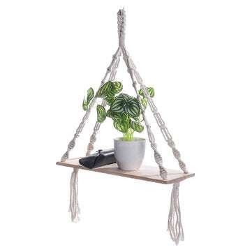 Bohemia Macrame Woven Wood Mount Shelf Tapestry Tassel Wall Hanging Storage Rack Home Office Decorat