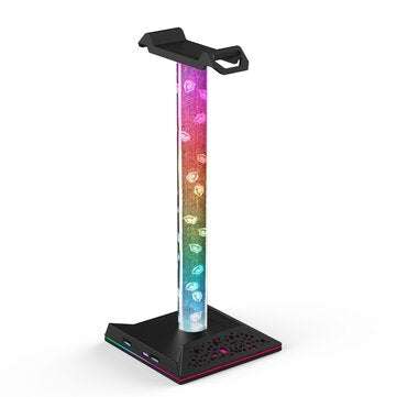 Bakeey Headphones Stand Dual USB Ports RGB Luminous Touch Control Gaming Headphone... (COLOR: BLACK)