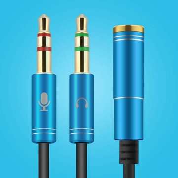 Bakeey 3.5mm Audio Adapter 32cm 2 Male to 1 Female Audio Cable Splitter Cable Adapter (COLOR.: BLUE)