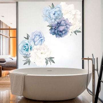 Blue Peony Rose Flowers Wall Sticker Mural Modern Girls Room Decor Art Nursery Decals Kids Room Home