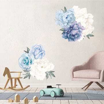 Blue Peony Rose Flowers Wall Sticker Mural Modern Girls Room Decor Art Nursery Decals Kids Room Home