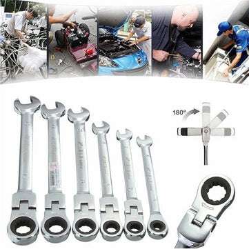 DANIU 6pcs a Set 6mm-12mm Flexible Pivoting Head Ratchet Combination Spanner Wrench Garage Metric To