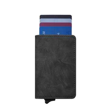 BOSHIONCASE Leather Card Holder RFID Blocking Wallet Card Holder with Card Holder f... (COLOR: GREY)