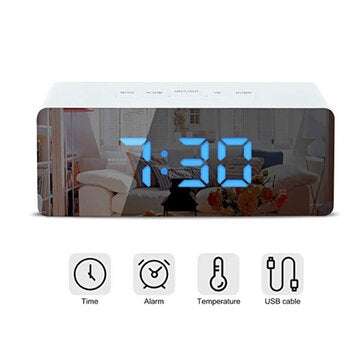 Bakeey Creative Mirror Alarm Clock LED Digital Display Multifunctional Battery Plug... (COLOR: BLUE)