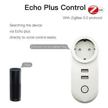 EU Zig Bee 3.0 Dual USB Smart WiFi Socket Plug SmartThings APP Remote Control Echo Plus Voice Contro