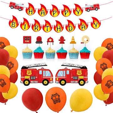 Balloon Banner Set Fire Truck Firefighter Theme Balloon Set Birthday Party Banner Home Decoration