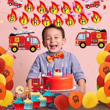 Balloon Banner Set Fire Truck Firefighter Theme Balloon Set Birthday Party Banner Home Decoration