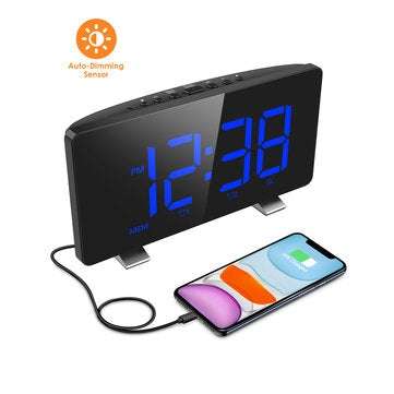 Digital Alarm Clock for Bedrooms with FM Radio Dual Alarms 6.7`` LED Screen USB Port for Charging 4