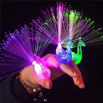 Creative Colorful Peacock Finger LED Light Ring for Parties Cheering Novelty Toys Gift For Kids