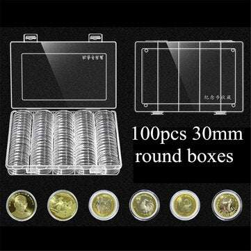 Coins Holder Storage Box Hold 100Pcs 30mm Round Coins Boxes Plastic Protector