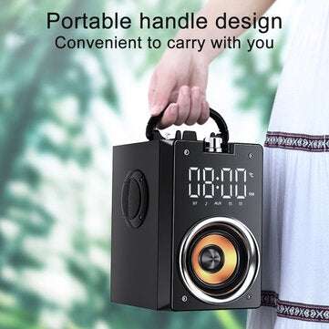 Bakeey Portable Digital Display Alarm bluetooth Speaker 3D Heavy Bass Support FM/TF/USB/AUX Play