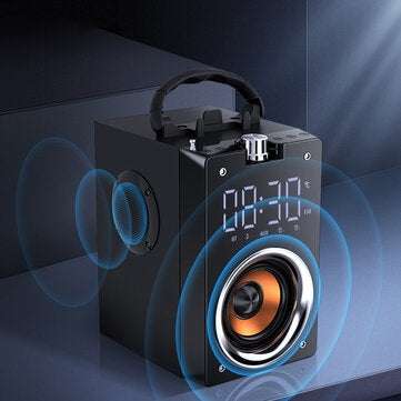 Bakeey Portable Digital Display Alarm bluetooth Speaker 3D Heavy Bass Support FM/TF/USB/AUX Play