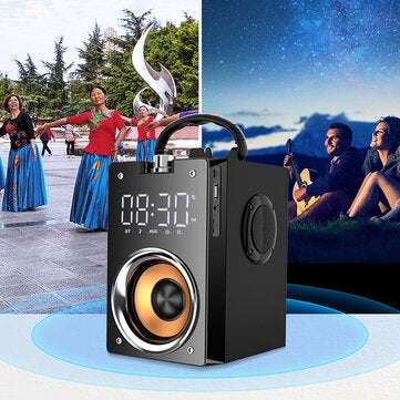 Bakeey Portable Digital Display Alarm bluetooth Speaker 3D Heavy Bass Support FM/TF/USB/AUX Play