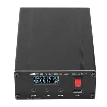 ATU100 1.8-55Mhz Automatic Shortwave Antenna Tuner USB Type-C Rechargeable with 0.96inch OLED Displa