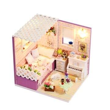 DIY Wooden Doll House Room Furniture Set LED Light Miniature Girl Princess Christmas Room Puzzle Toy
