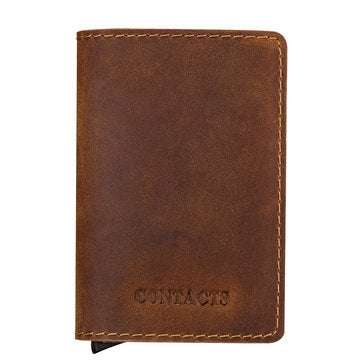 CONTACTS RFID Portable Auto Pops Up Business Card Holder Wallet Crazy Horse Leather Vintage Name Car