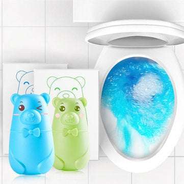 Automatic Cute Bear Toilet Cleaner Magic Automatic Flush Toilet Cleaner Helper Bl... (COLOR1: GREEN)