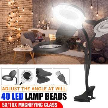 Clip-on 5X/10X Led Magnifying Glass Desk Lamp Electric USB Plug-in Magnifying Lamp