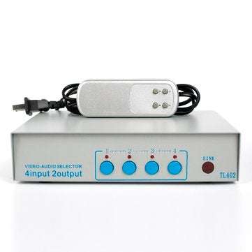 Audio and Video Switcher with TV Remote Control 4 Way Input 2 Way Output Converter Selector