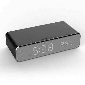 Electric LED 12/24H Alarm Clock With Phone Wireless Charger Table Digital Thermometer Display Deskto